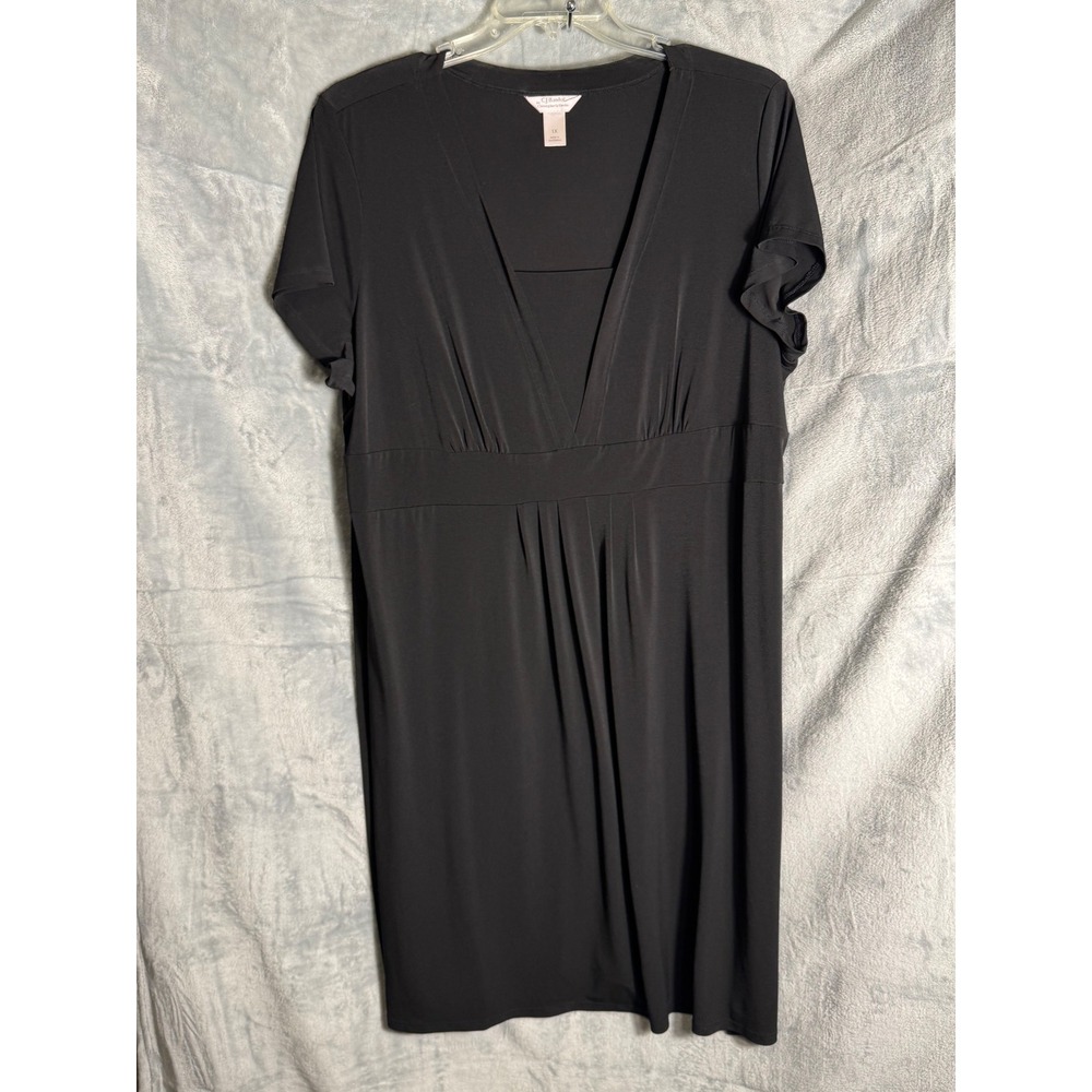 CJ Banks Christopher & Banks Black V-Neck Empire Waist Tie Back Dress 1X Plus